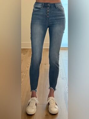 Kan Can Women's High Rise Button Fly Super Skinny Jeans